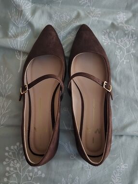 Mia Aviba Flats Brown Pointed-Toe Mary Jane Flats - Women's Stylish Dress Shoes